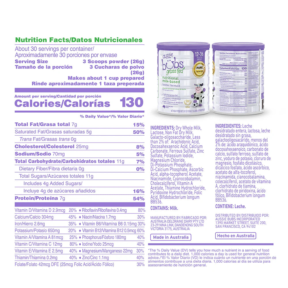 Aussie Bubs Grass Fed Nutritional Milk-based Toddler Formula (Stage 3, 12+ months)