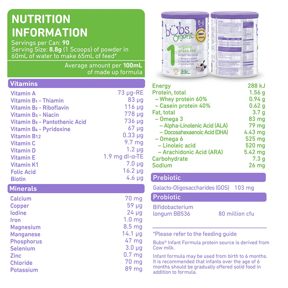 Aussie Bubs Organic Grass Fed Infant Formula (Stage 1, 0-6 months)