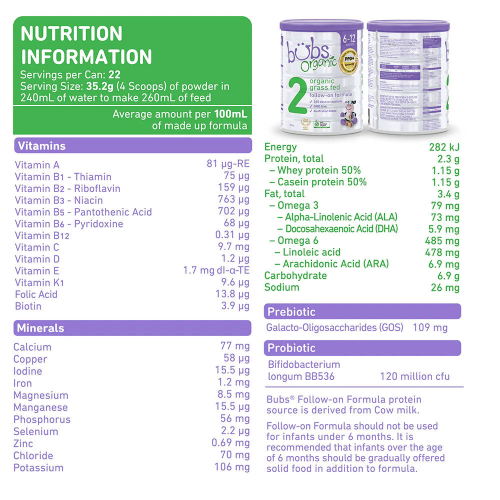 Aussie Bubs Organic Grass Fed Follow-on Formula (Stage 2, 6-12 months)