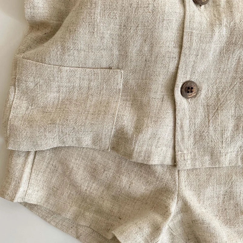 Girls Solid Linen Shorts Set