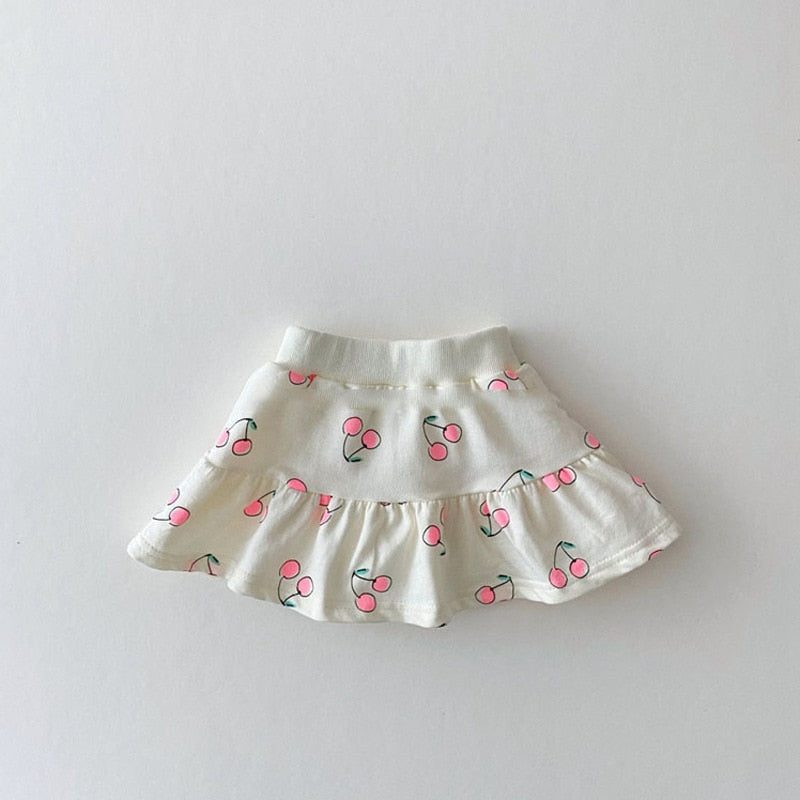 Short Sleeve Cherry Print Skirt Set