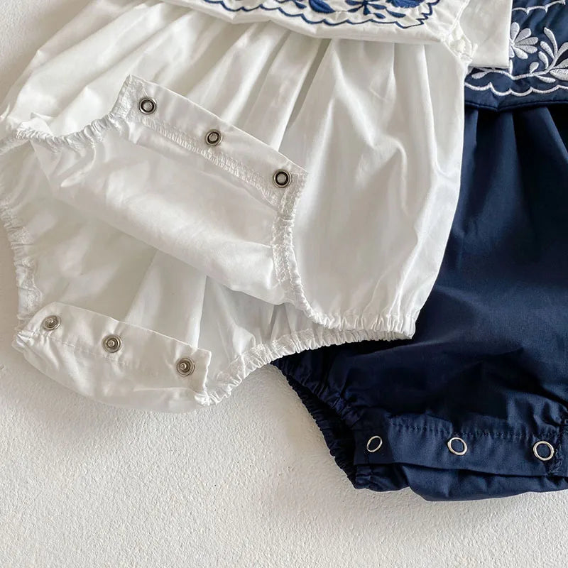 Navy Collar Embroidery Bodysuit