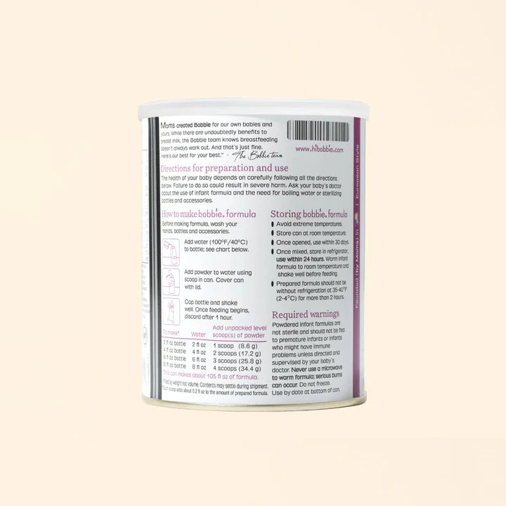 Bobbie Organic Gentle® Infant Formula (0-12 months)