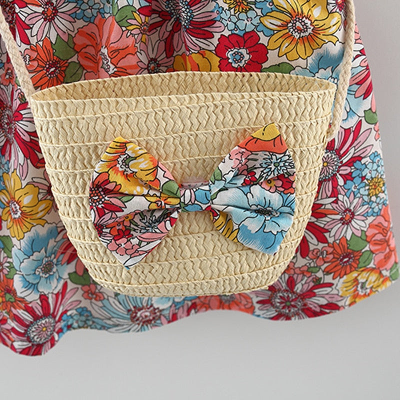 Floral Sleeveless Dress With Bag