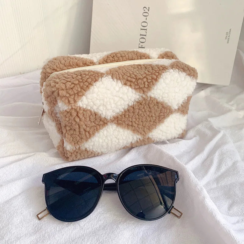 Checkered Plush Toiletry Bag