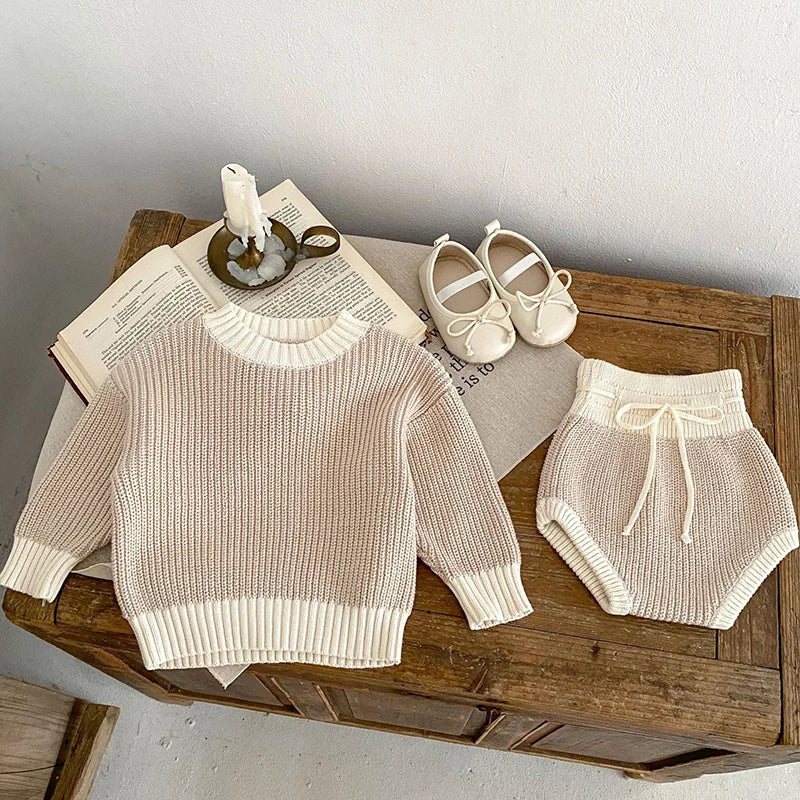 Sand Knitted Pullover Shorts Set