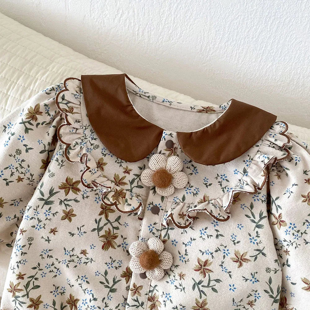 Knitted Button Floral Romper