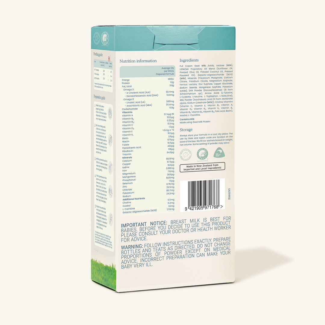 Natural Goat Milk Follow-on Formula with Olive Oil 6 x 30gm Travel Sachets (Stage 02)