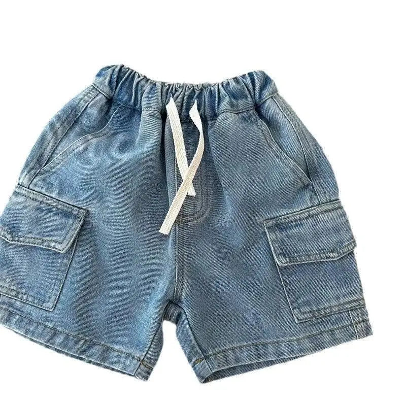 Drawstring Denim Cargo Shorts
