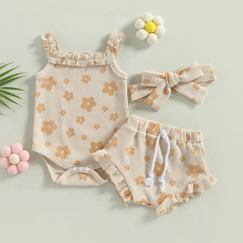 Newborn Flower Romper Set. 3 Pcs
