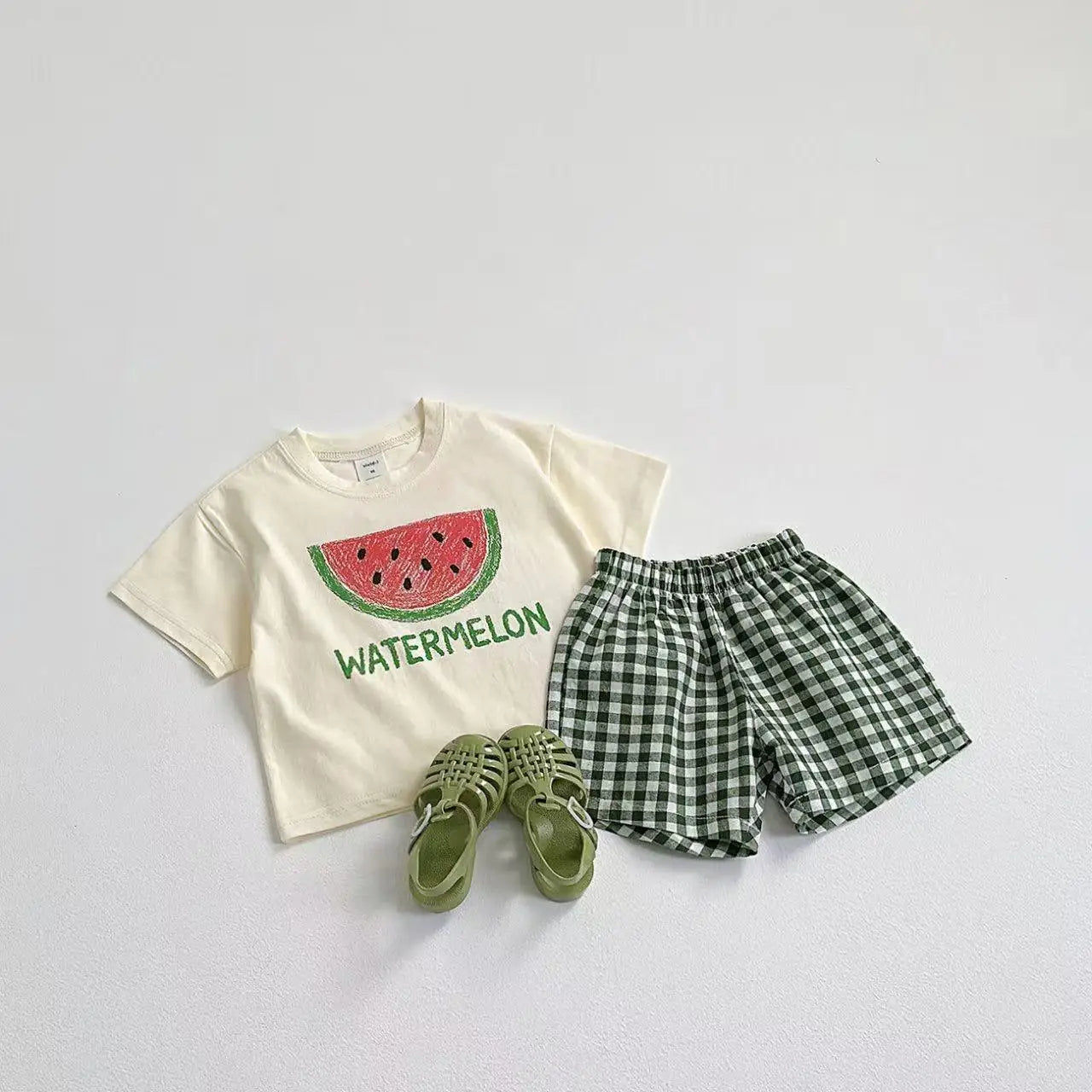 Plaid Shorts Fruit Print Set