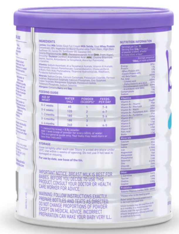 Aussie Bubs Goat Milk Infant Formula (Stage 1, 0-6 months)