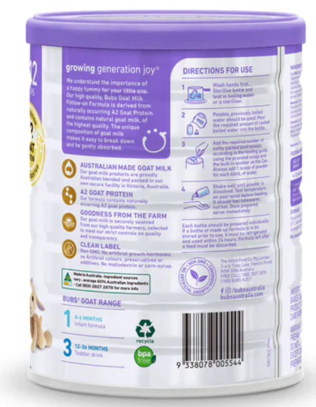 Aussie Bubs Goat Milk Follow-on Formula (Stage 2, 6-12 months)