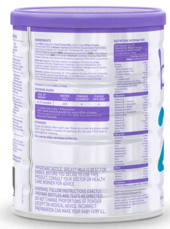 Aussie Bubs Goat Milk Follow-on Formula (Stage 2, 6-12 months)