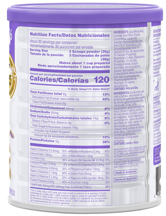 Aussie Bubs Goat Milk Toddler Formula (Stage 3, 12+ months)
