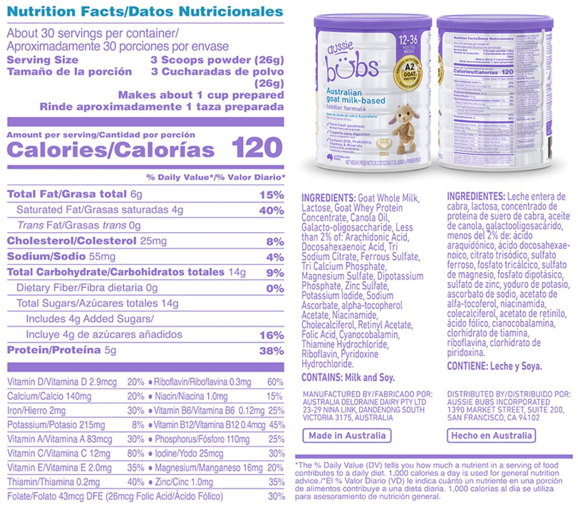 Aussie Bubs Goat Milk Toddler Formula (Stage 3, 12+ months)