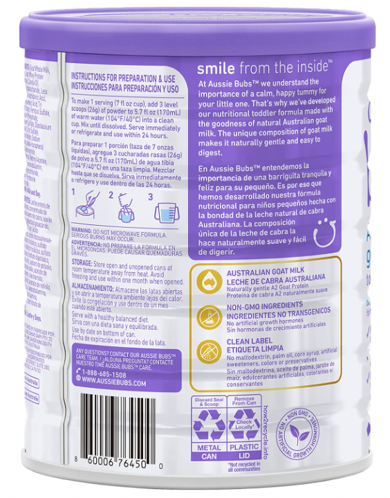 Aussie Bubs Goat Milk Toddler Formula (Stage 3, 12+ months)