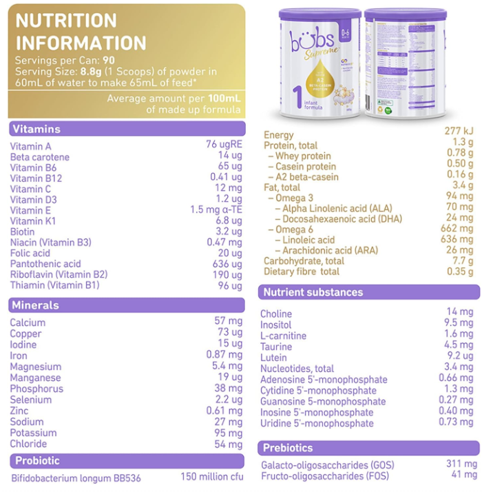 Aussie Bubs Supreme Infant Formula (Stage 1, 0-6 months)
