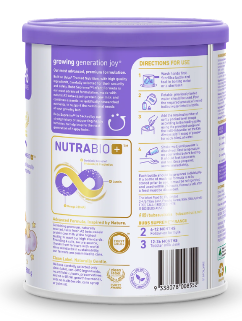 Aussie Bubs Supreme Infant Formula (Stage 1, 0-6 months)