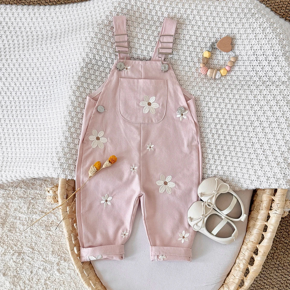 Embroidered Floral Dungaree Jumpsuit