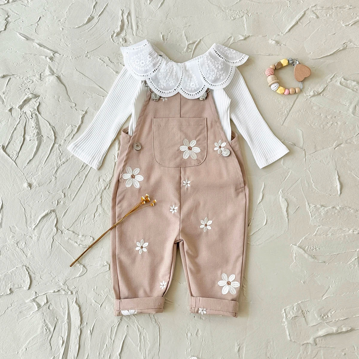 Embroidered Floral Dungaree Jumpsuit
