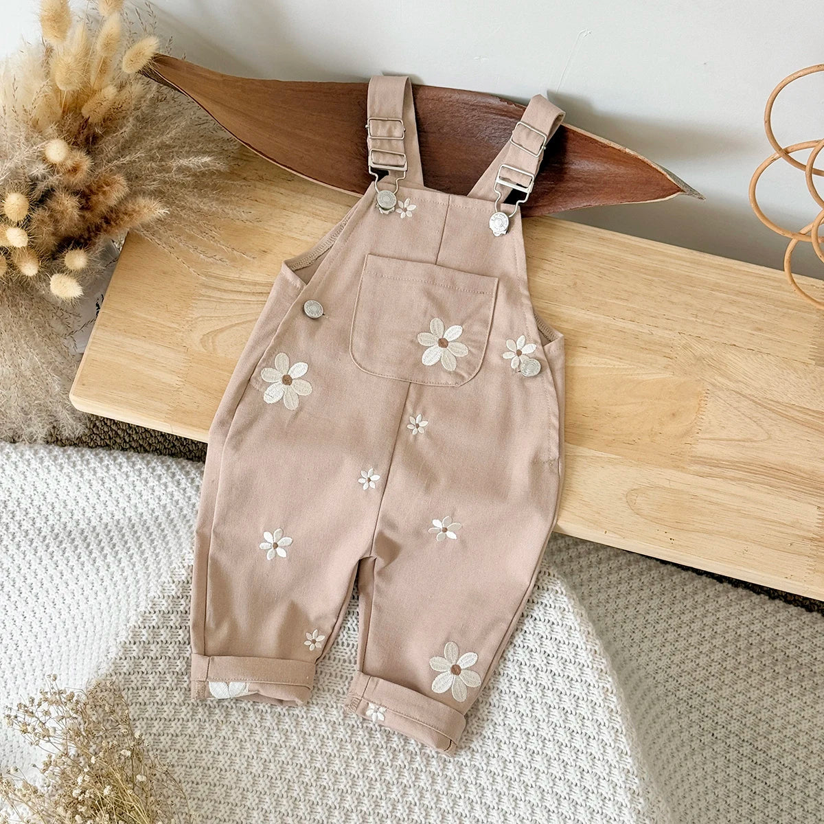 Embroidered Floral Dungaree Jumpsuit