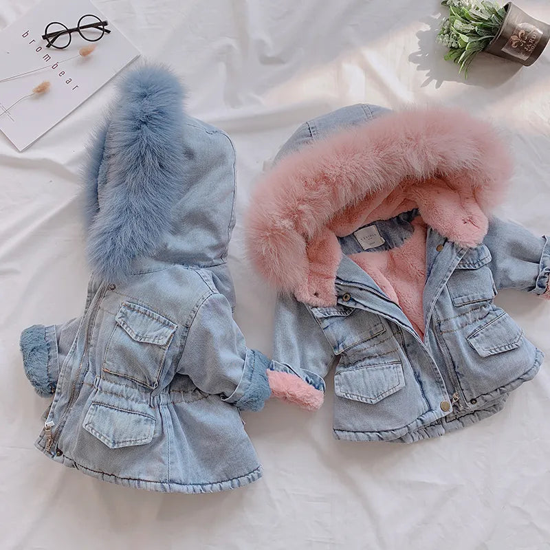 Fur Hooded Denim Jacket