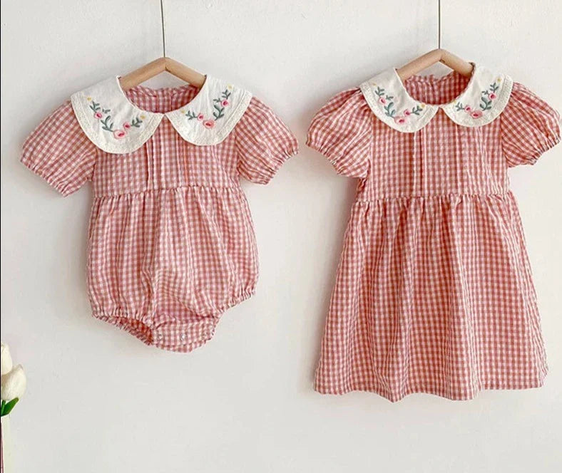 Sister Floral Plaid Romper Dress