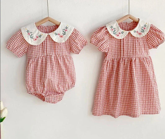 Sister Floral Plaid Romper Dress