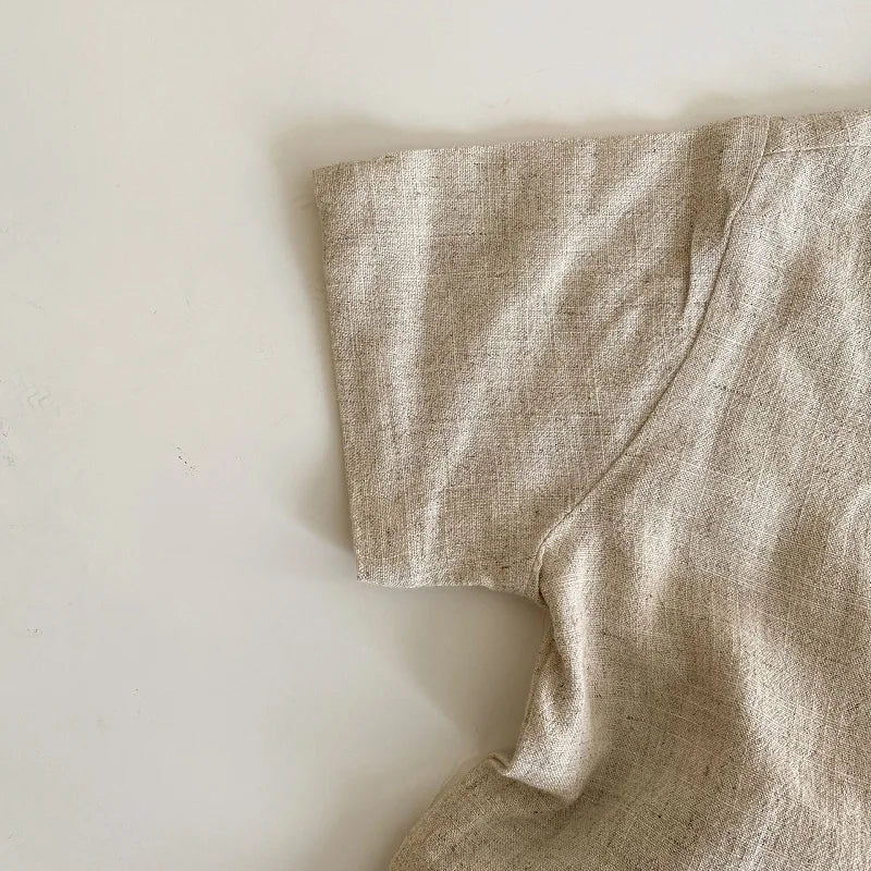 Girls Solid Linen Shorts Set
