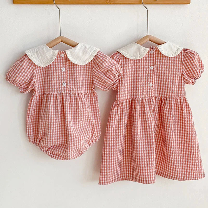 Sister Floral Plaid Romper Dress