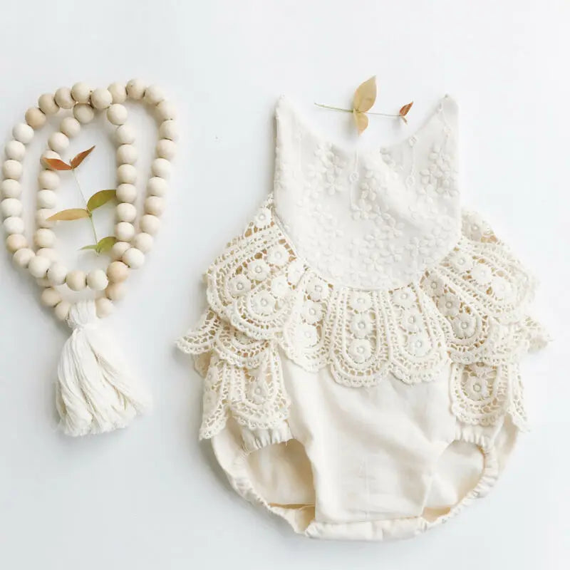 Newborn Ruffle Lace Backless Romper