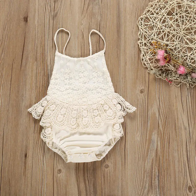 Newborn Ruffle Lace Backless Romper