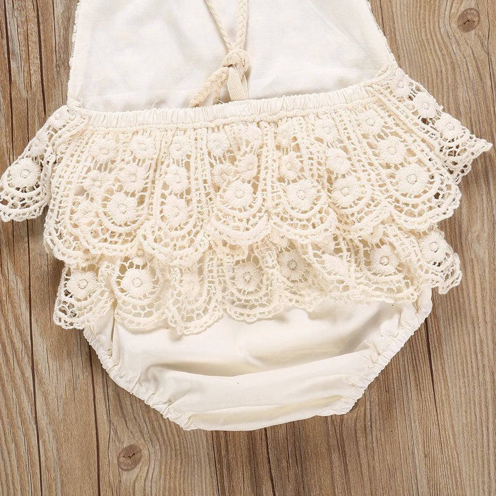 Newborn Ruffle Lace Backless Romper