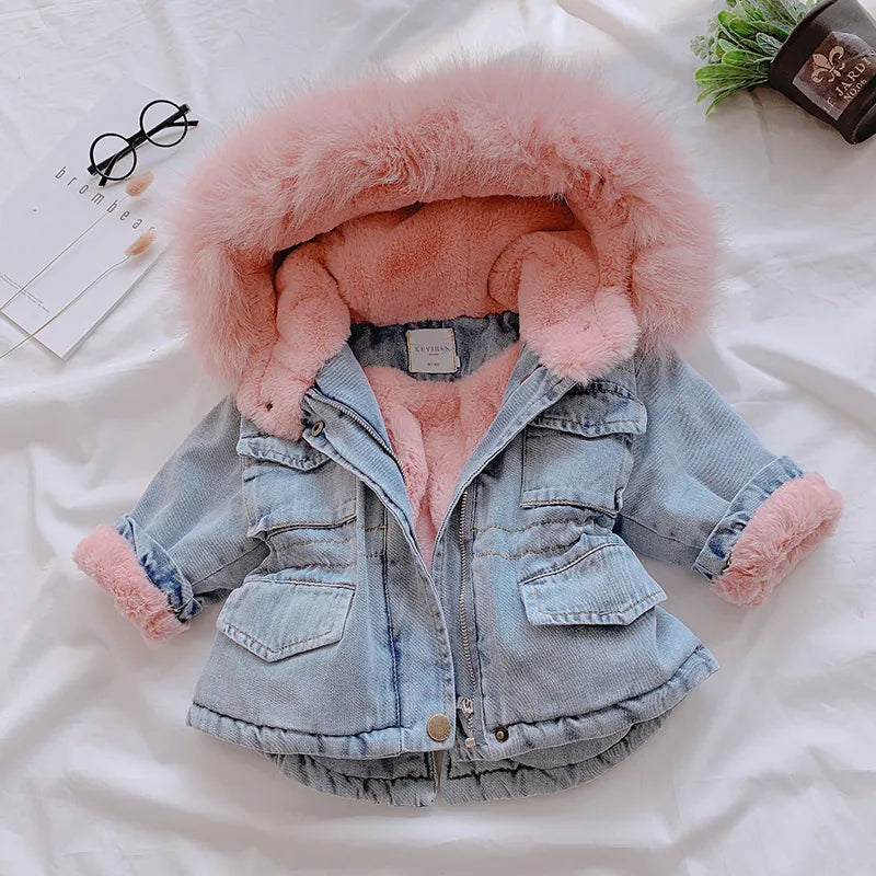 Fur Hooded Denim Jacket