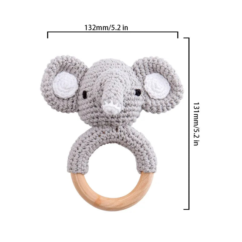 Handmade Smooth Beech Wood Animal Knit Teething Toy