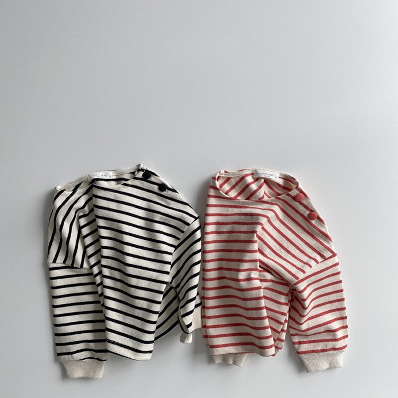 Long Sleeve Striped Button Girls Top