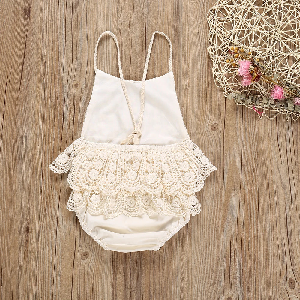 Newborn Ruffle Lace Backless Romper