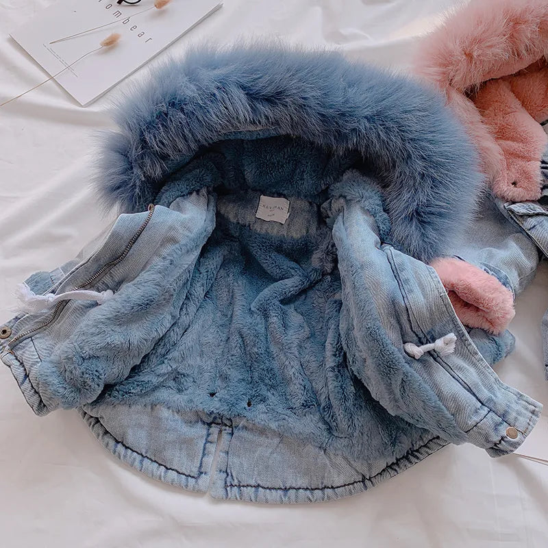 Fur Hooded Denim Jacket