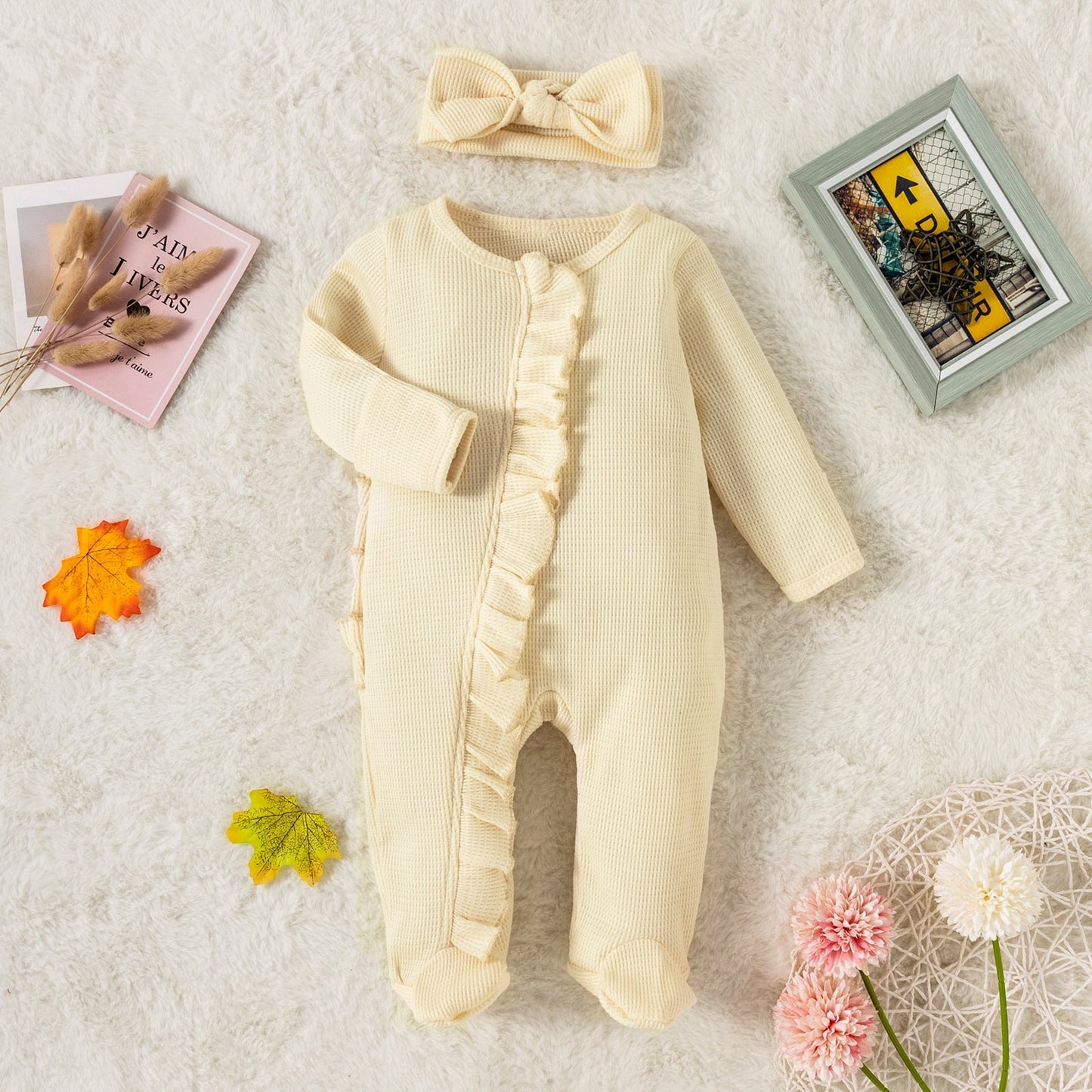 Ruffle Footed Jumpsuit with Headband