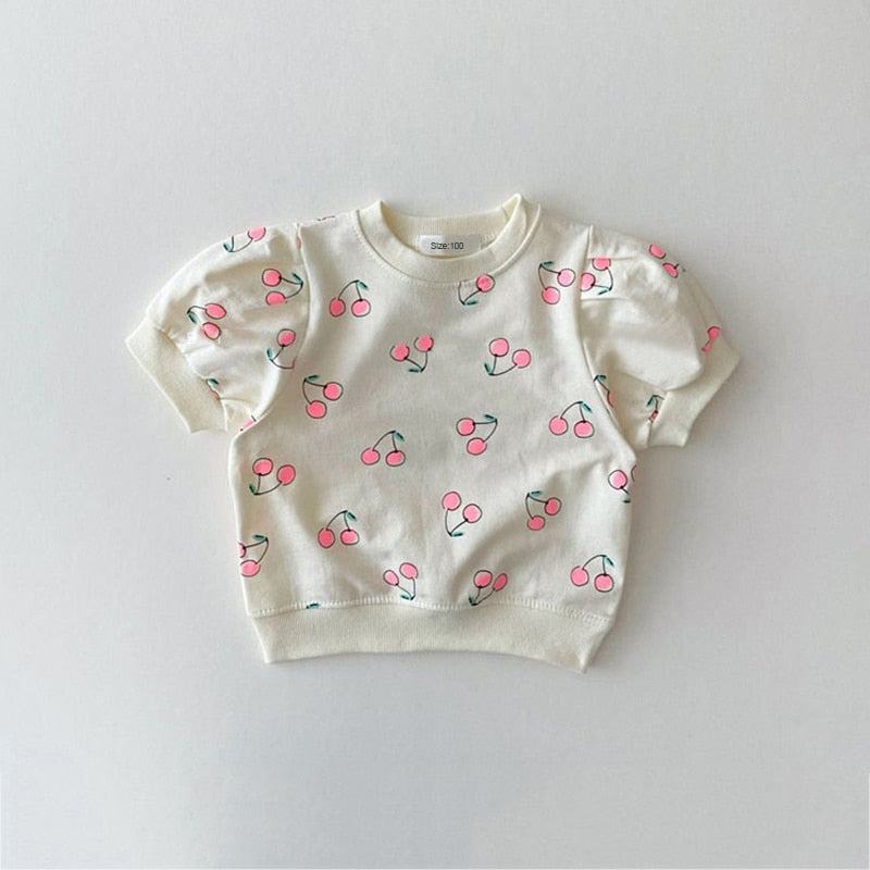Short Sleeve Cherry Print Skirt Set