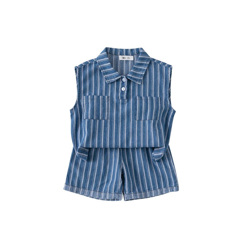 Stripe Denim Shorts Set