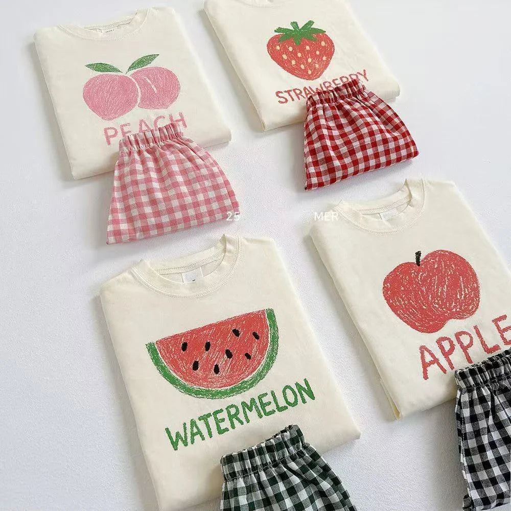 Plaid Shorts Fruit Print Set