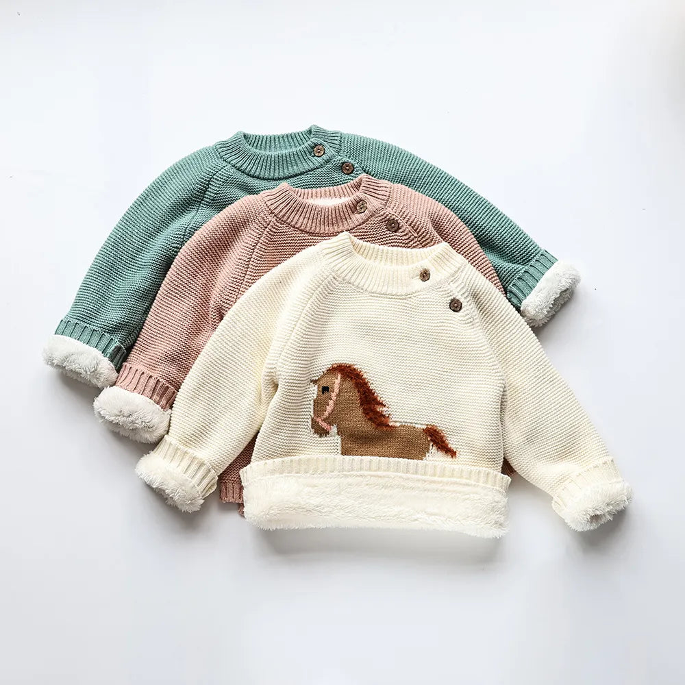 Fur Lining Embroidery Pony Sweater