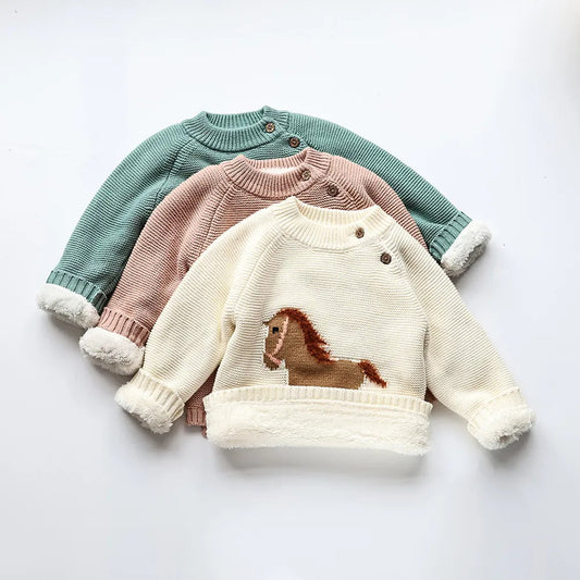 Fur Lining Embroidery Pony Sweater