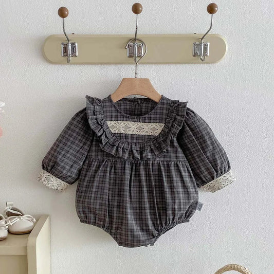 Retro Checkered Lace Detail Romper