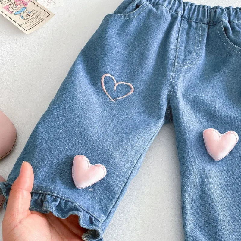 3D Heart Denim Pants