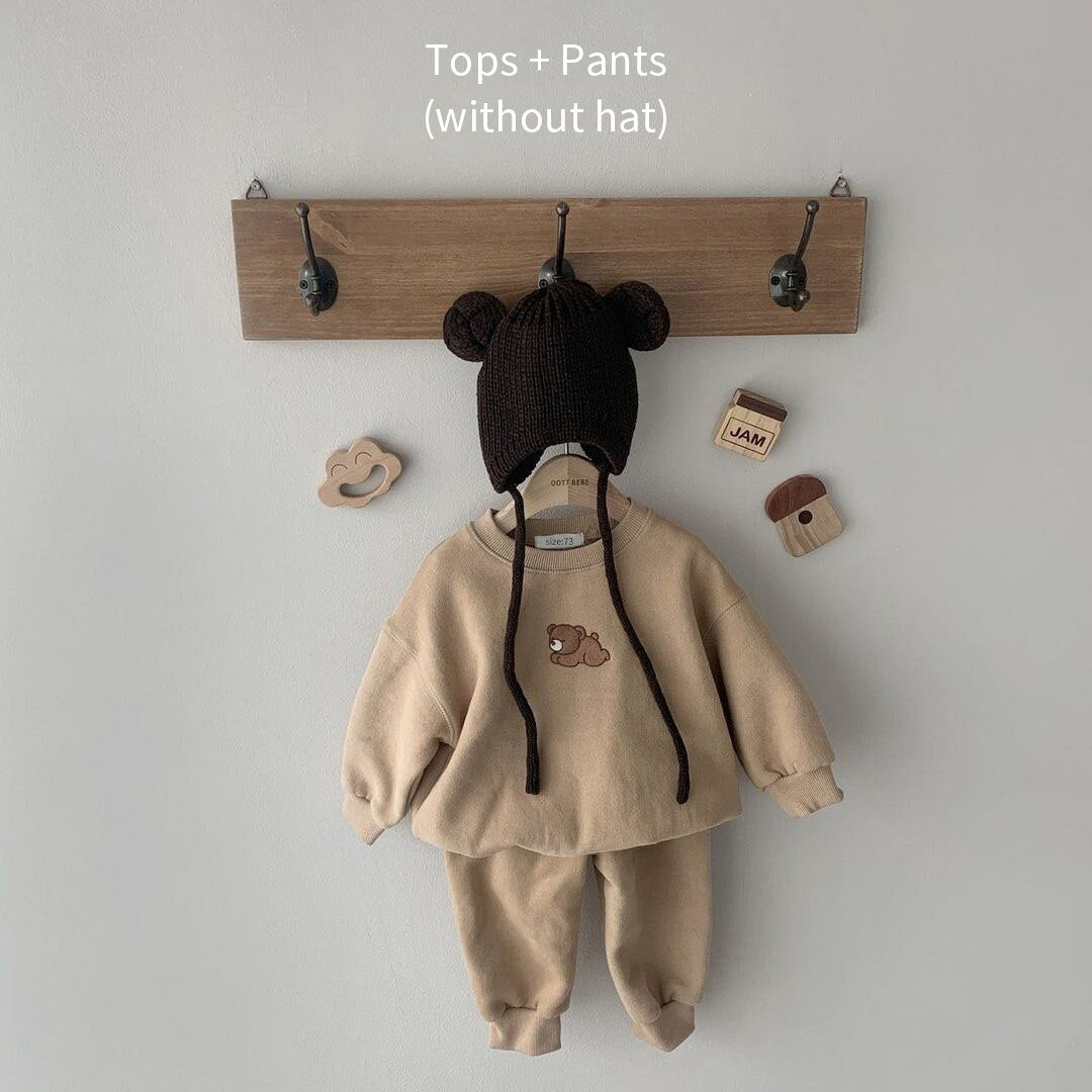 Cartoon Bear Patch Jogger Set