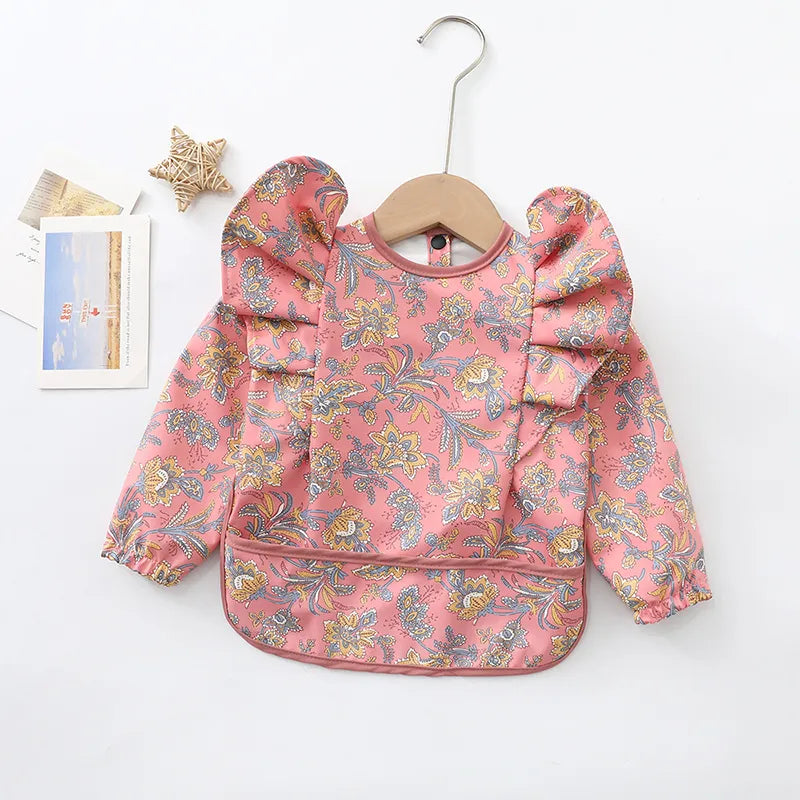 Girls Ruffle Waterproof Long Sleeve Art Bib