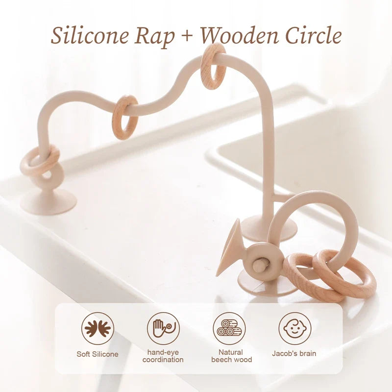 Montessori Wood Ring Soft Silicone Teether Toys